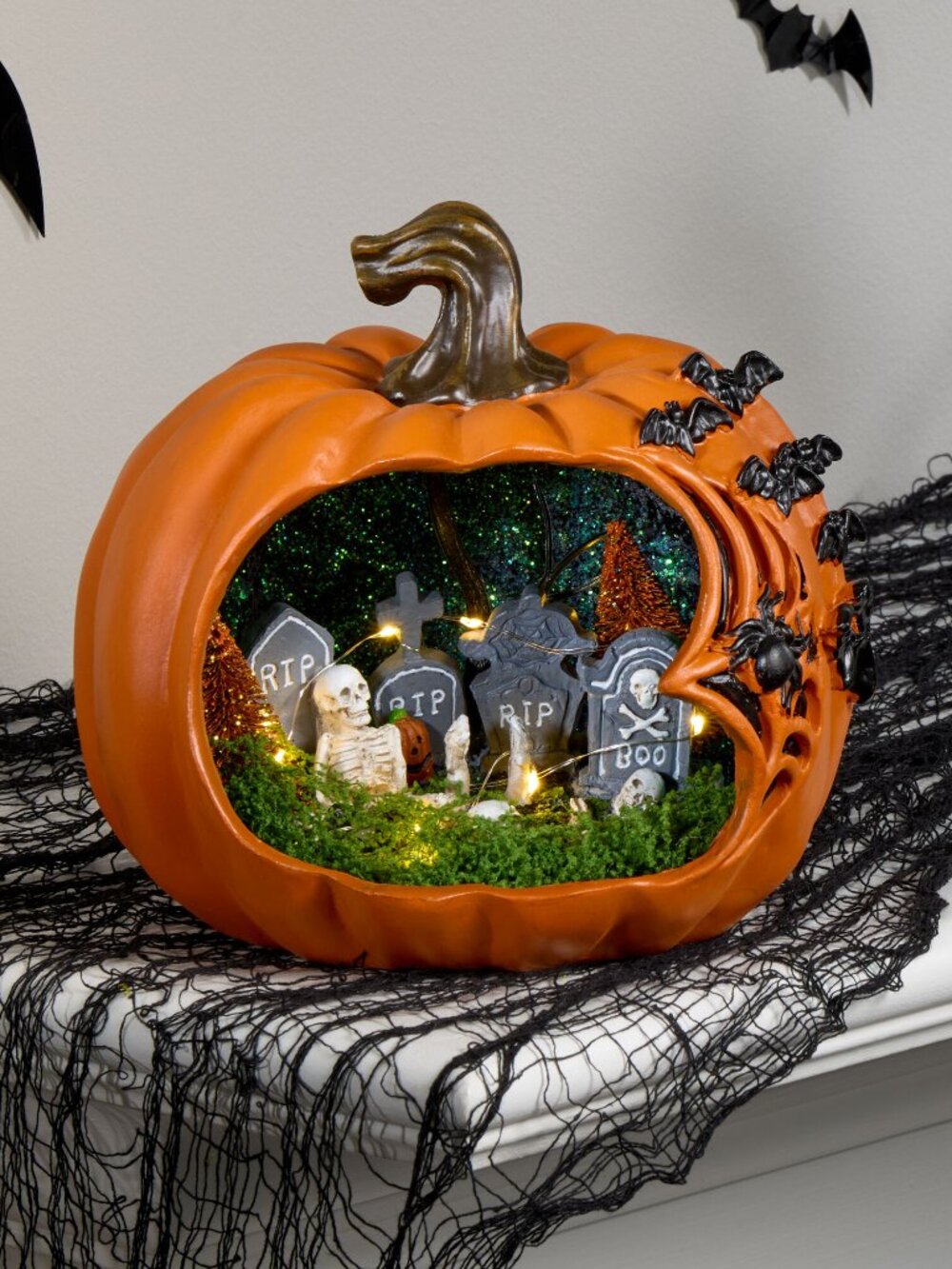 WORLD MARKET COST PLUS Holloween Pumpkin with Skeleton Scene LED Light Up Decor